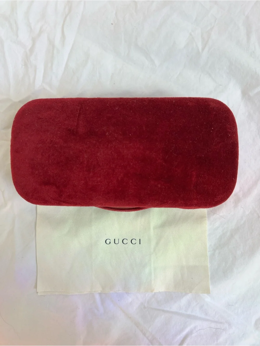 Gucci Burgundy Velvet Hard Sunglasses Eyeglasses Case + Cleaning Cloth
